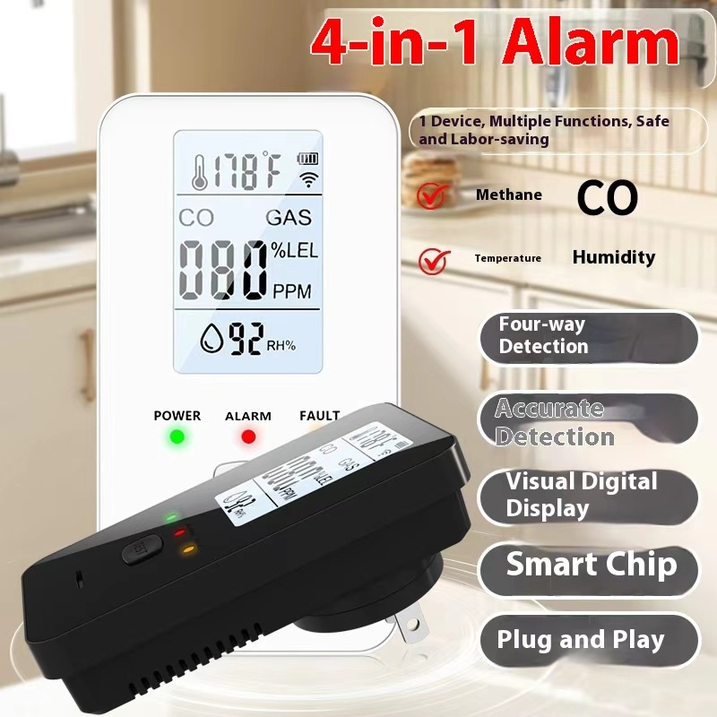 Co Detector Plug - 4 in 1 ガス検知器 一酸化炭素警報器 メタンセンサー